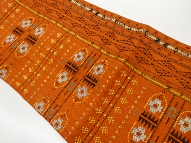 JAPANESE KIMONO / CHIKUZEN HAKATA GEOMETRIC PATTERN WEAVING NAGOYA OBI